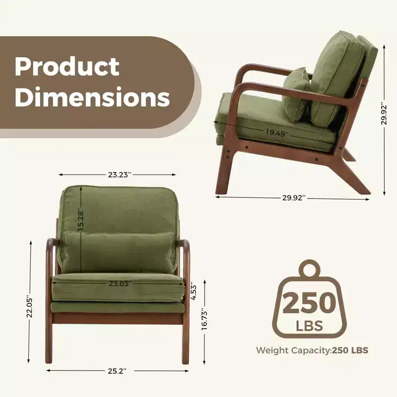 TUYOHW Polyester Accent Chairs;Upholstered Reading Chairs with Arms and Waist Cushion for Living Room;Bedroom