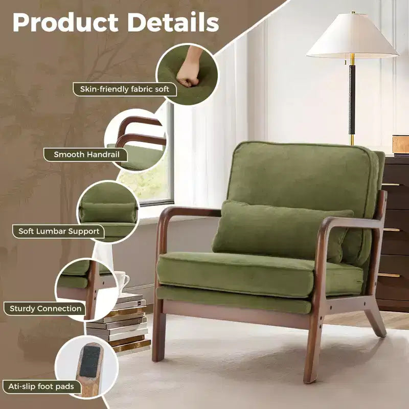 TUYOHW Polyester Accent Chairs;Upholstered Reading Chairs with Arms and Waist Cushion for Living Room;Bedroom