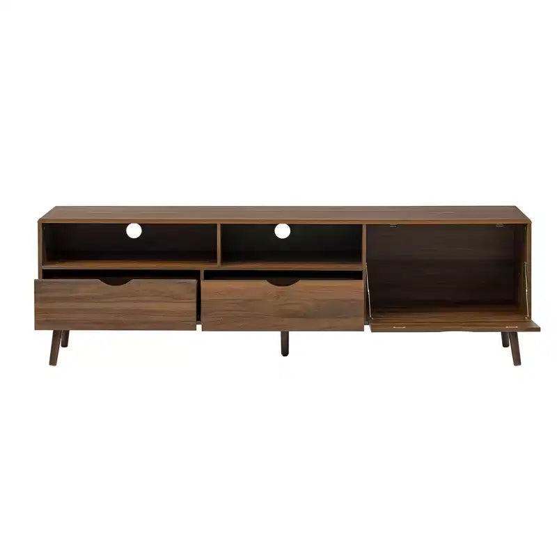 Vintage TV Stand with Drawers for 80 TV; Media Console Table with Storage; TV Storage Cabinet with Drop-down Door; Natural