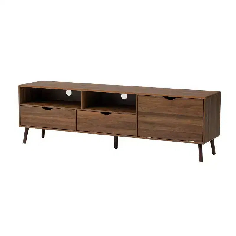 Vintage TV Stand with Drawers for 80 TV; Media Console Table with Storage; TV Storage Cabinet with Drop-down Door; Natural