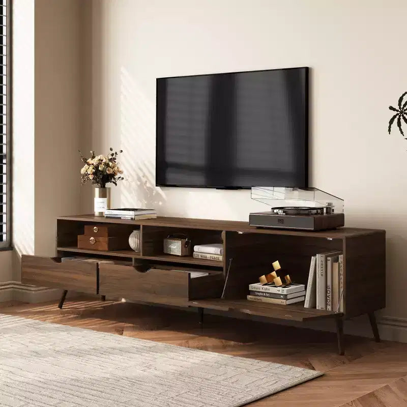 Vintage TV Stand with Drawers for 80 TV; Media Console Table with Storage; TV Storage Cabinet with Drop-down Door; Natural