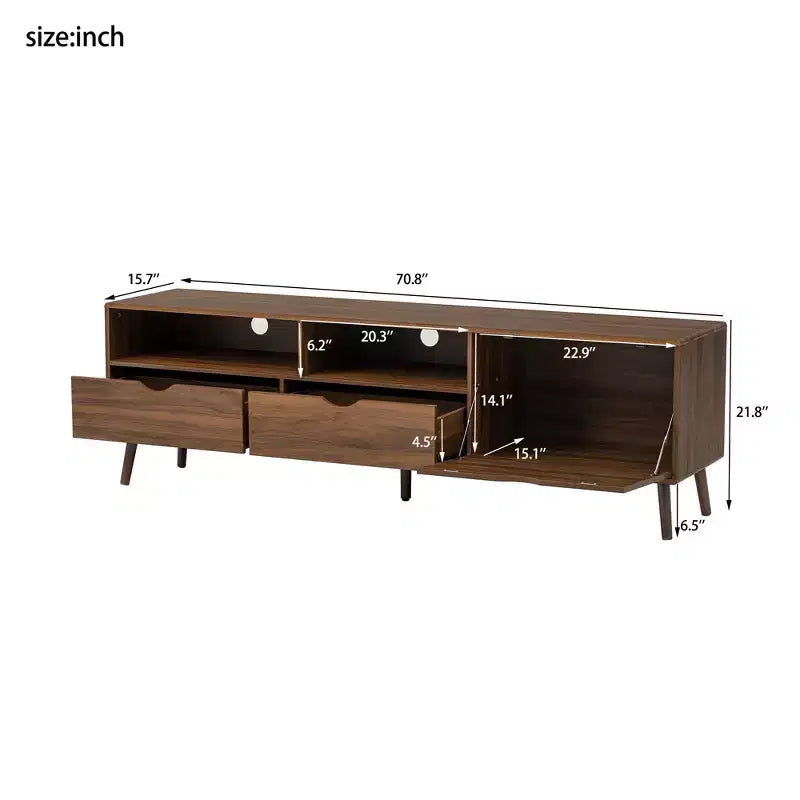 Vintage TV Stand with Drawers for 80 TV; Media Console Table with Storage; TV Storage Cabinet with Drop-down Door; Natural