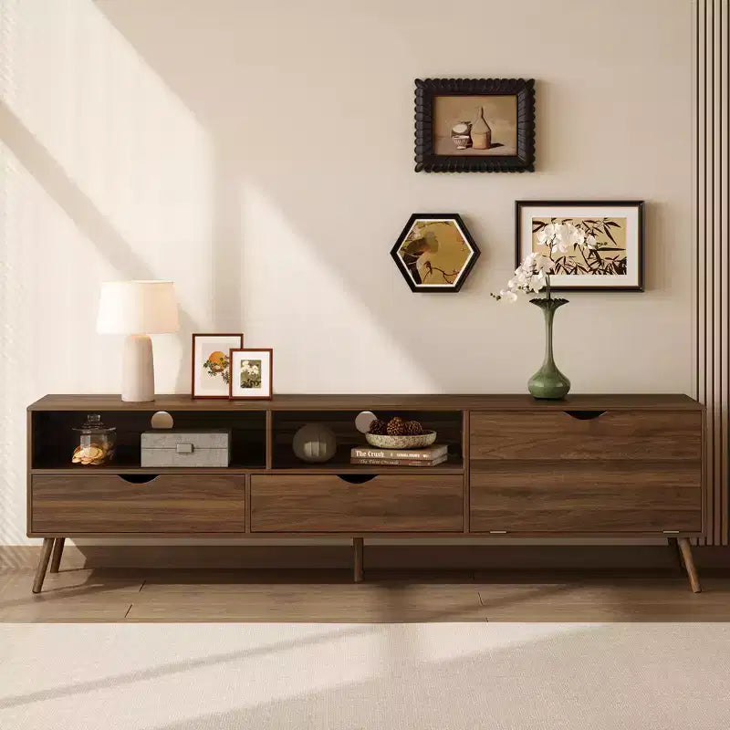 Vintage TV Stand with Drawers for 80 TV; Media Console Table with Storage; TV Storage Cabinet with Drop-down Door; Natural