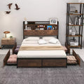 Costway Full Size Bed Frame w/ Bookcase Headboard & 4 Storage Drawers Vintage Brown