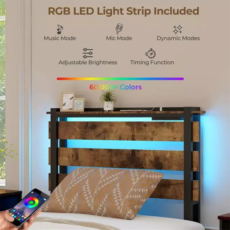 Costway Twin Size Bed Frame w/ Drawers LED Lights Outlets & USB Ports Smart APP Control