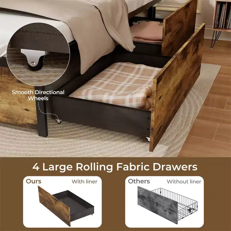 Costway Twin Size Bed Frame w/ Drawers LED Lights Outlets & USB Ports Smart APP Control