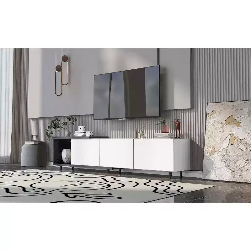 Modern TV Stand for 80 TVs; Wood TV Storage Cabinet with 3 Drawers; Entertainment Center Media Console with Adjustable Feet and Open Shelf