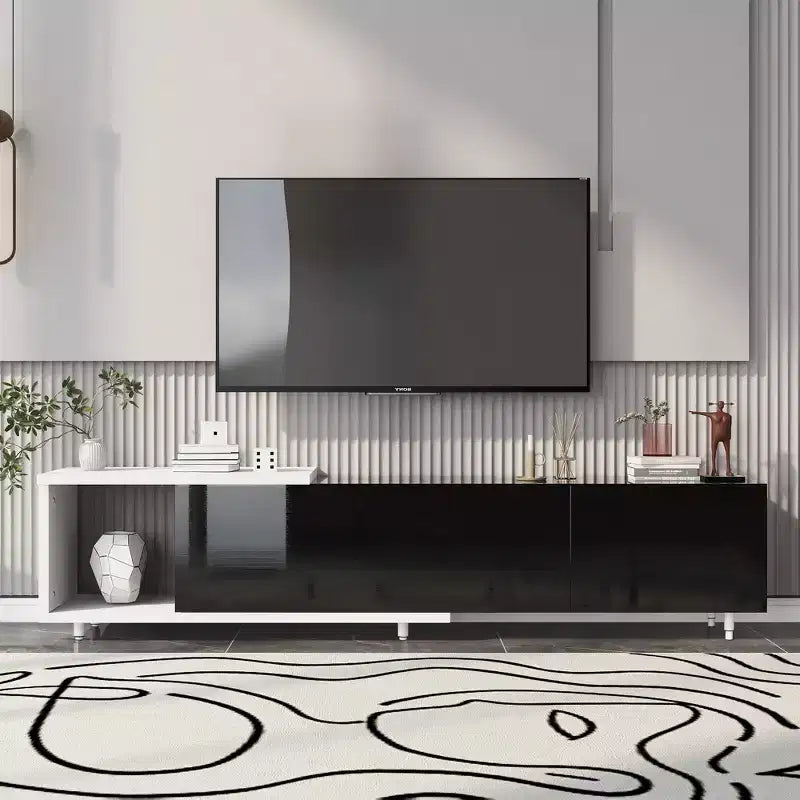 Modern TV Stand for 80 TVs; Wood TV Storage Cabinet with 3 Drawers; Entertainment Center Media Console with Adjustable Feet and Open Shelf