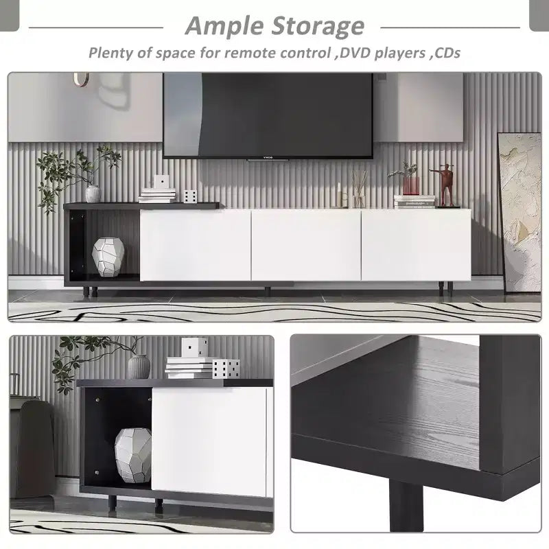 Modern TV Stand for 80 TVs; Wood TV Storage Cabinet with 3 Drawers; Entertainment Center Media Console with Adjustable Feet and Open Shelf