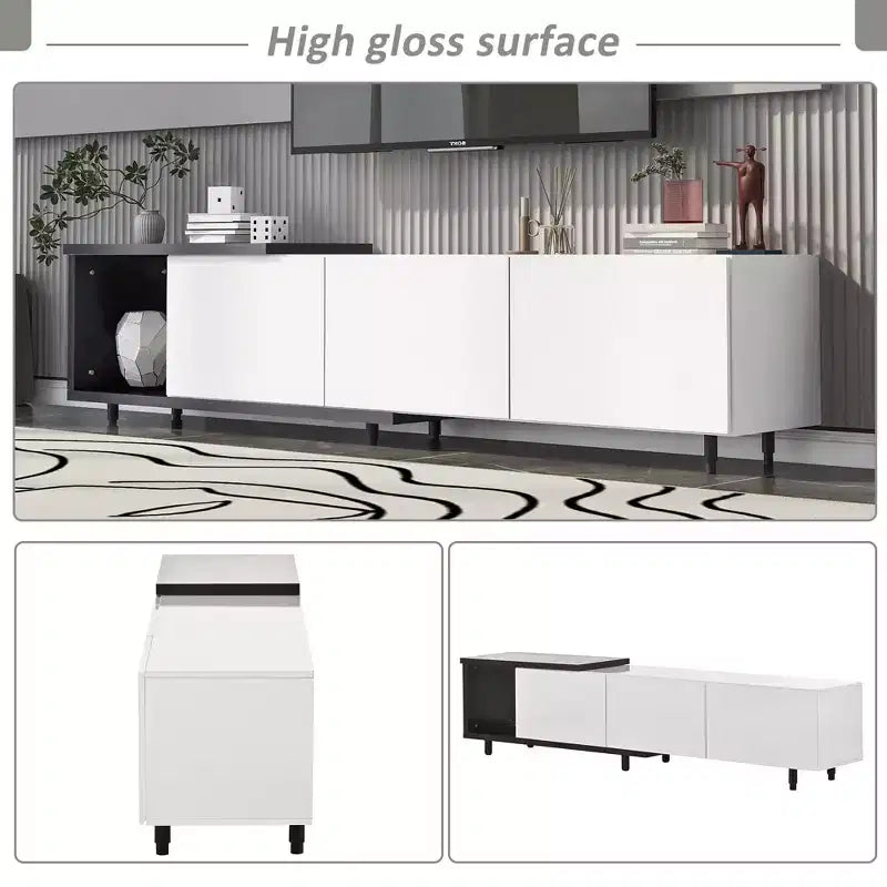 Modern TV Stand for 80 TVs; Wood TV Storage Cabinet with 3 Drawers; Entertainment Center Media Console with Adjustable Feet and Open Shelf