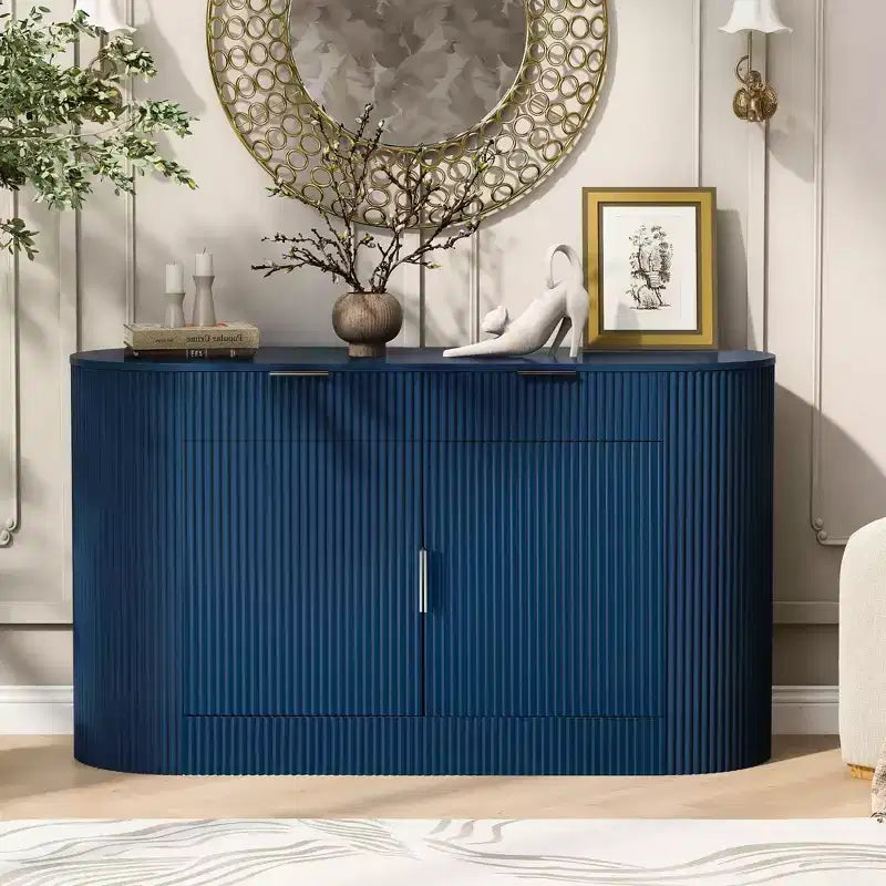 Okak Farmhouse 2-Drawer & 2-Door Sideboard Storage Cabinet for Dining Room;Living Room;Kitchen Pantry Cabinets with Curved Side Door