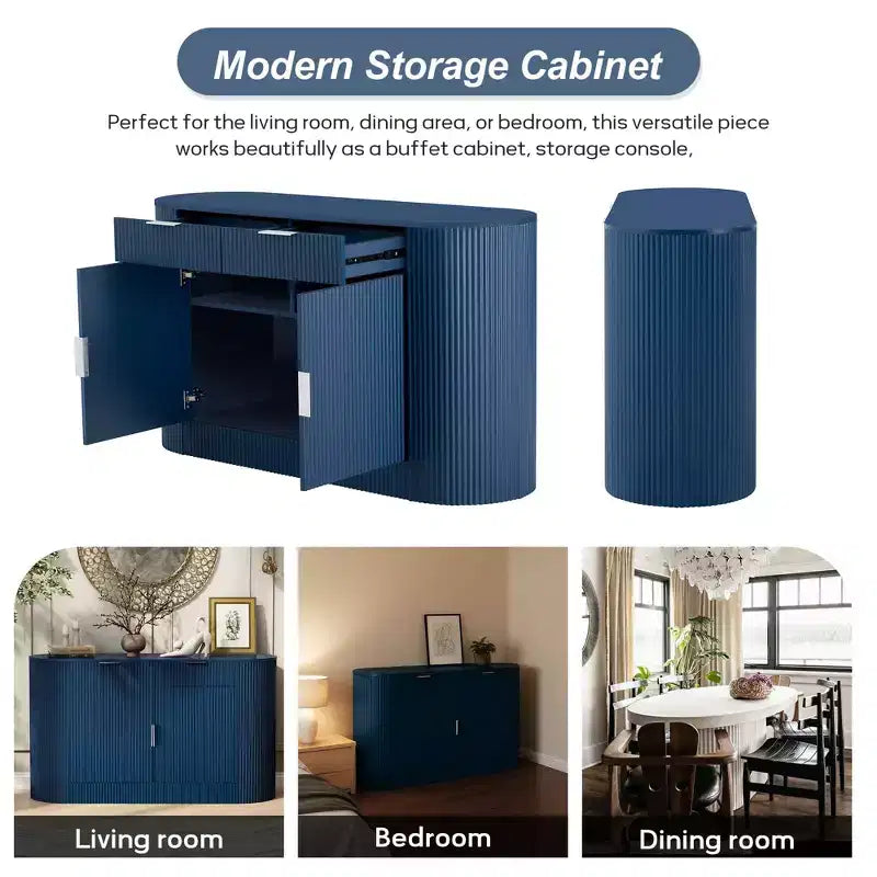 Okak Farmhouse 2-Drawer & 2-Door Sideboard Storage Cabinet for Dining Room;Living Room;Kitchen Pantry Cabinets with Curved Side Door