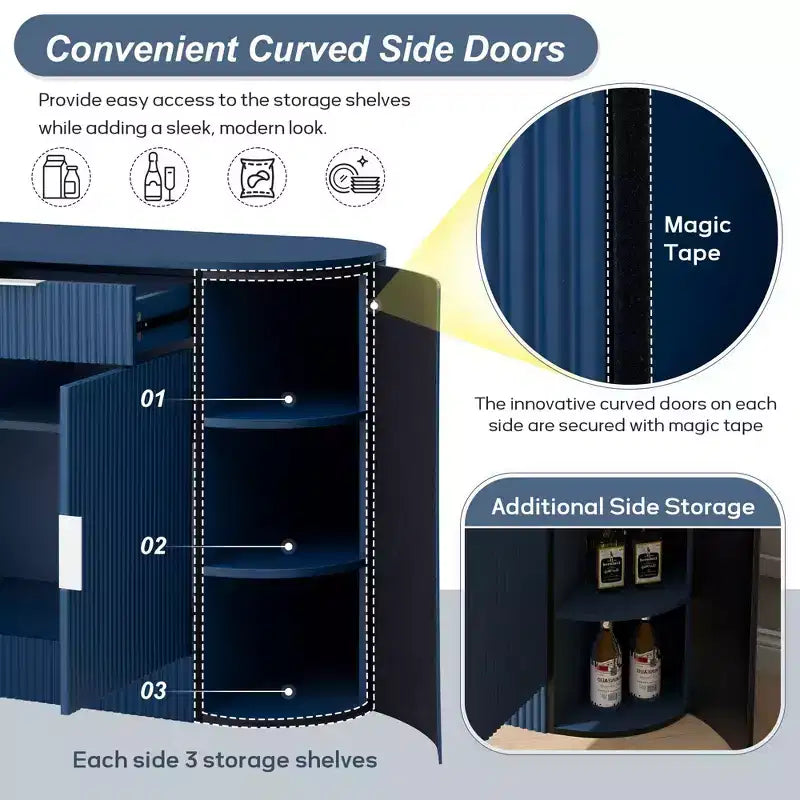 Okak Farmhouse 2-Drawer & 2-Door Sideboard Storage Cabinet for Dining Room;Living Room;Kitchen Pantry Cabinets with Curved Side Door