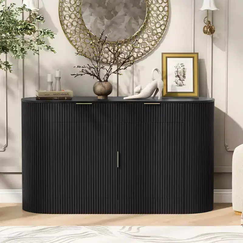 Okak Farmhouse 2-Drawer & 2-Door Sideboard Storage Cabinet for Dining Room;Living Room;Kitchen Pantry Cabinets with Curved Side Door