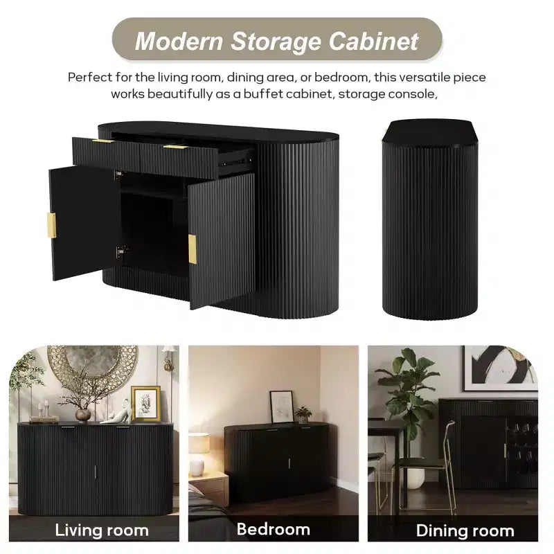 Okak Farmhouse 2-Drawer & 2-Door Sideboard Storage Cabinet for Dining Room;Living Room;Kitchen Pantry Cabinets with Curved Side Door