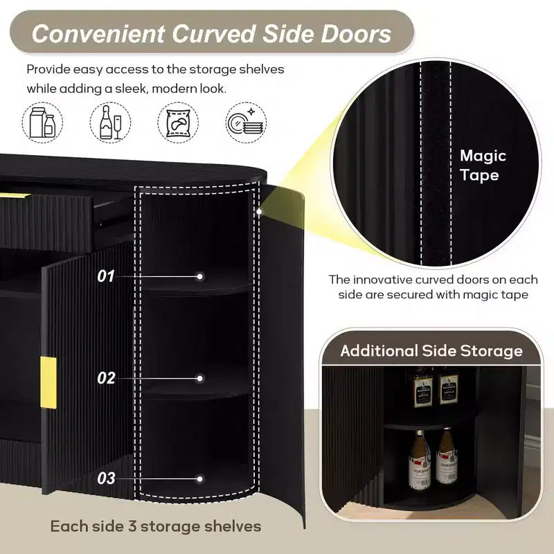 Okak Farmhouse 2-Drawer & 2-Door Sideboard Storage Cabinet for Dining Room;Living Room;Kitchen Pantry Cabinets with Curved Side Door