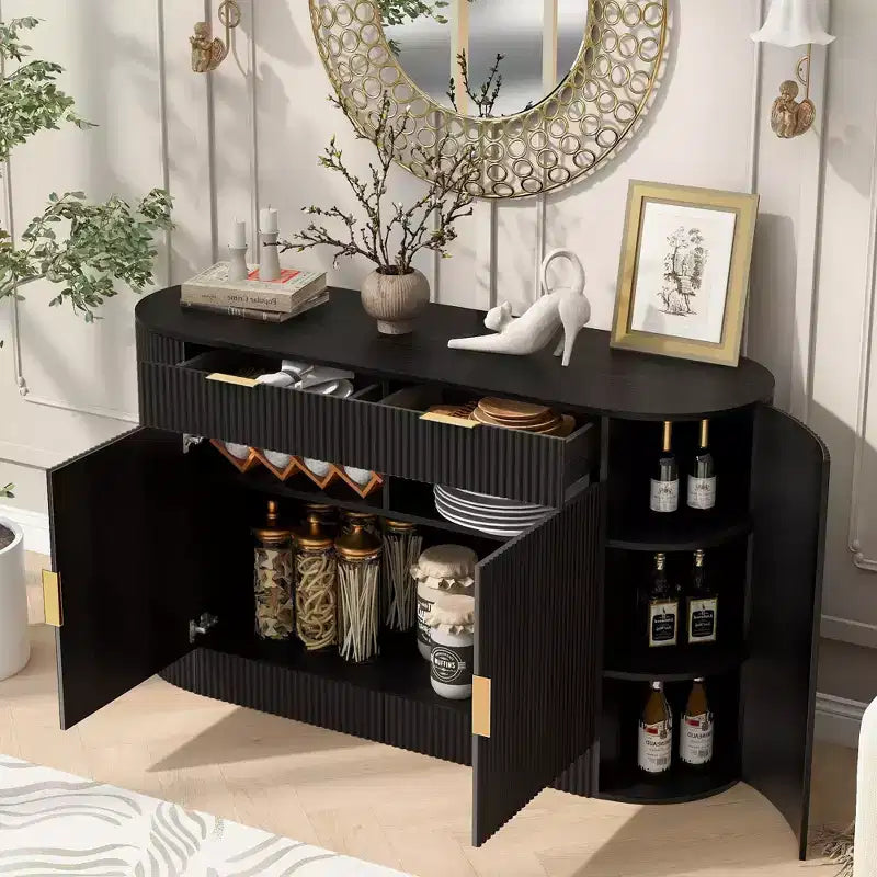 Okak Farmhouse 2-Drawer & 2-Door Sideboard Storage Cabinet for Dining Room;Living Room;Kitchen Pantry Cabinets with Curved Side Door