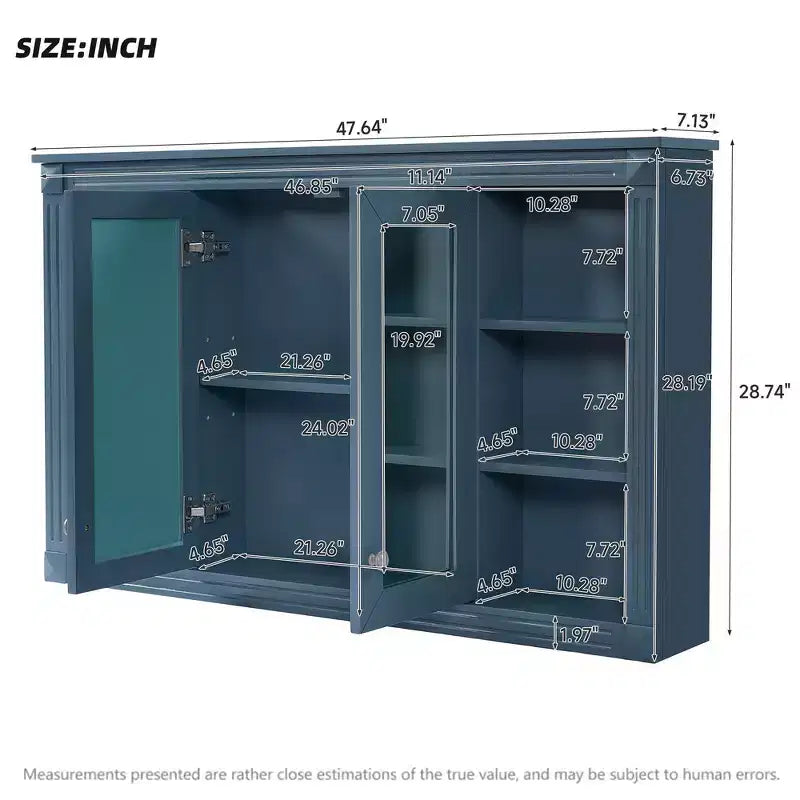 Whisen 47 Bathroom Mirror Storage Cabinet; Wall Mounted Medicine Cabinet with Adjustable Shelf