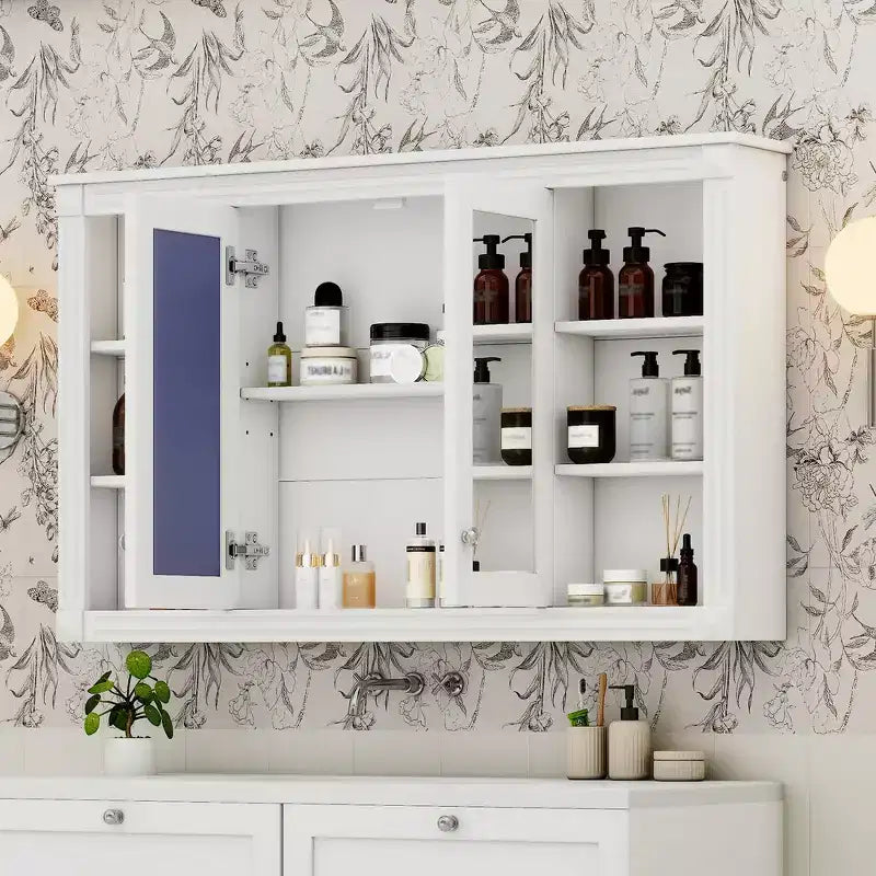 Whisen 47 Bathroom Mirror Storage Cabinet; Wall Mounted Medicine Cabinet with Adjustable Shelf