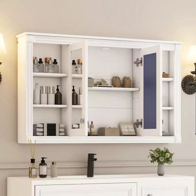 Whisen 47 Bathroom Mirror Storage Cabinet; Wall Mounted Medicine Cabinet with Adjustable Shelf