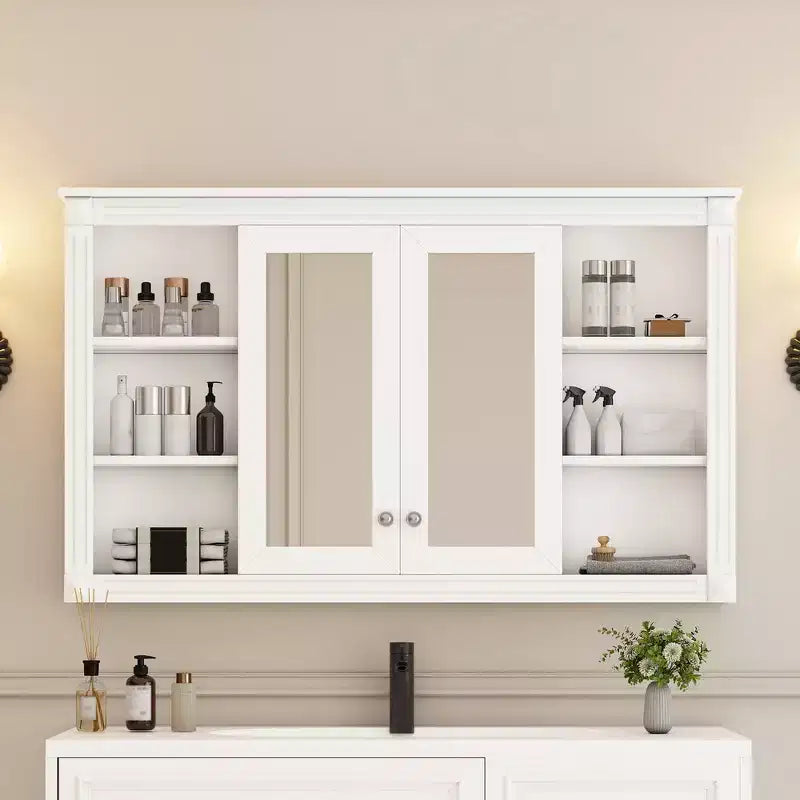 Whisen 47 Bathroom Mirror Storage Cabinet; Wall Mounted Medicine Cabinet with Adjustable Shelf
