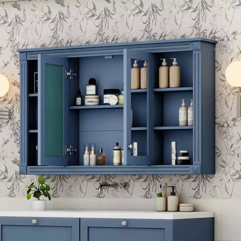 Whisen 47 Bathroom Mirror Storage Cabinet; Wall Mounted Medicine Cabinet with Adjustable Shelf