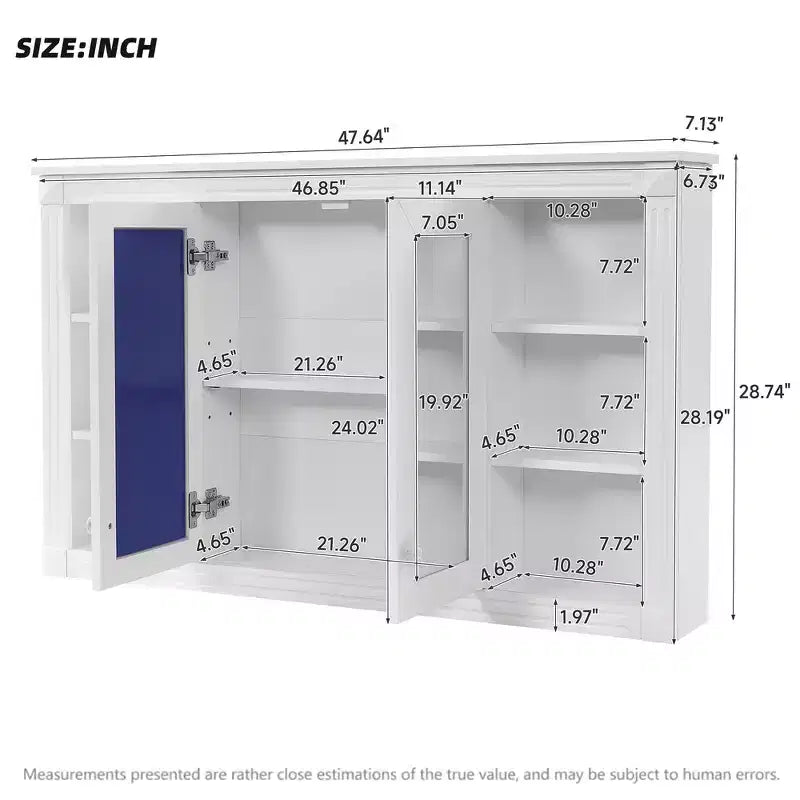 Whisen 47 Bathroom Mirror Storage Cabinet; Wall Mounted Medicine Cabinet with Adjustable Shelf