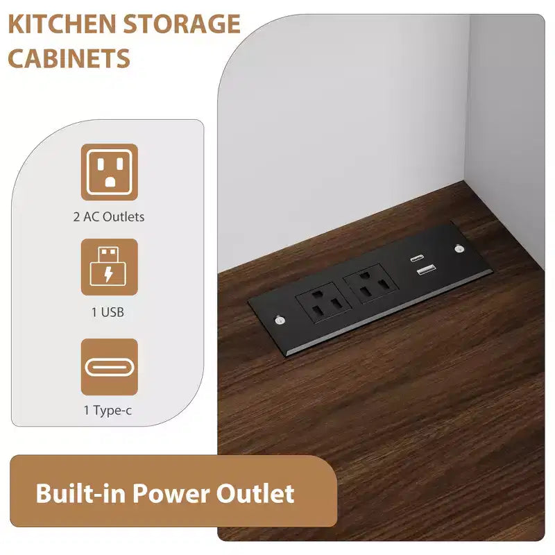 71 Pantry Cabinet with Charging Station; Tall Kitchen Pantry Storage Cabinet with Storage Drawers for Living Room; Dining Room