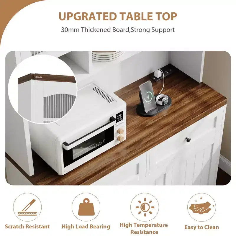 71 Pantry Cabinet with Charging Station; Tall Kitchen Pantry Storage Cabinet with Storage Drawers for Living Room; Dining Room