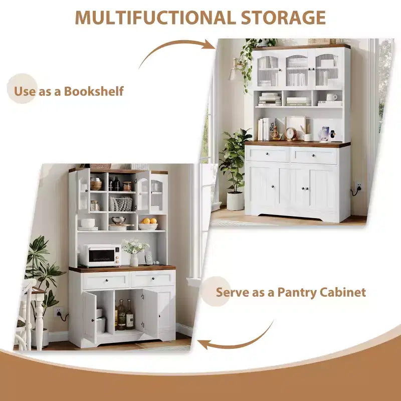 71 Pantry Cabinet with Charging Station; Tall Kitchen Pantry Storage Cabinet with Storage Drawers for Living Room; Dining Room