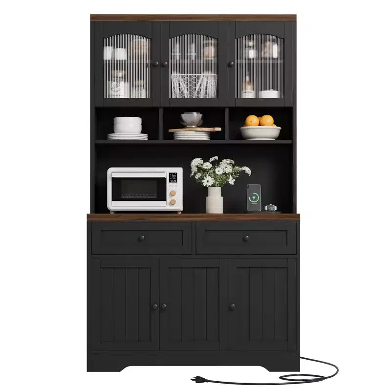 71 Pantry Cabinet with Charging Station; Tall Kitchen Pantry Storage Cabinet with Storage Drawers for Living Room; Dining Room