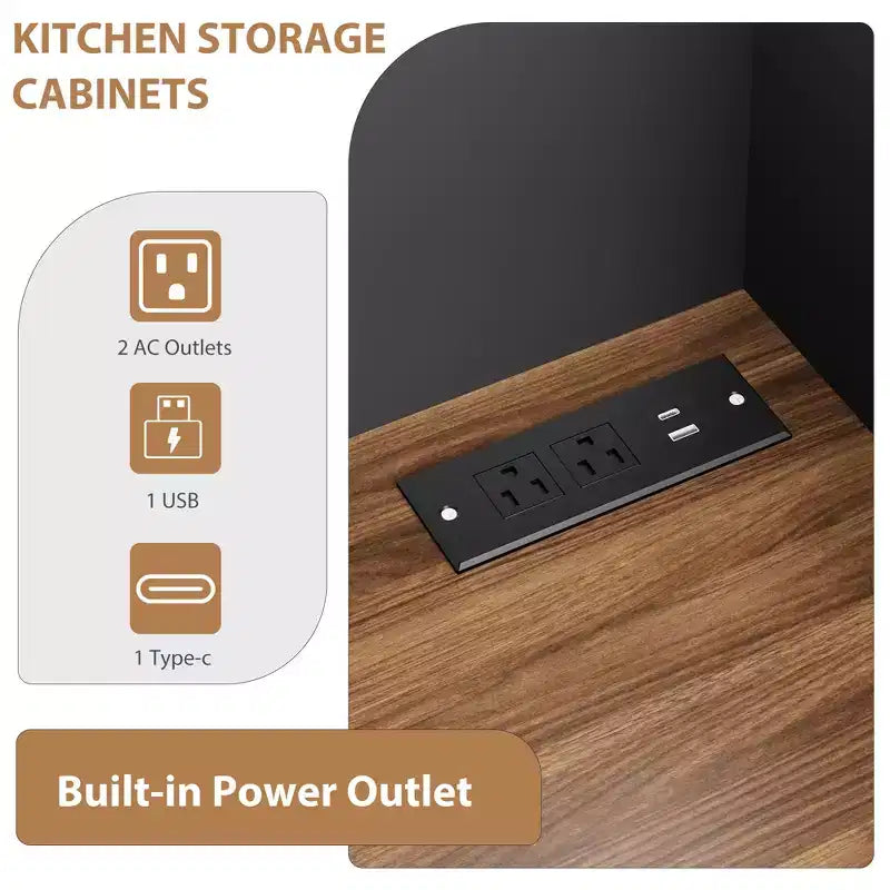 71 Pantry Cabinet with Charging Station; Tall Kitchen Pantry Storage Cabinet with Storage Drawers for Living Room; Dining Room