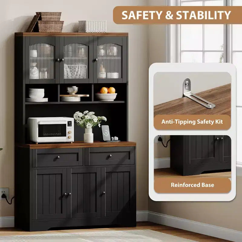 71 Pantry Cabinet with Charging Station; Tall Kitchen Pantry Storage Cabinet with Storage Drawers for Living Room; Dining Room