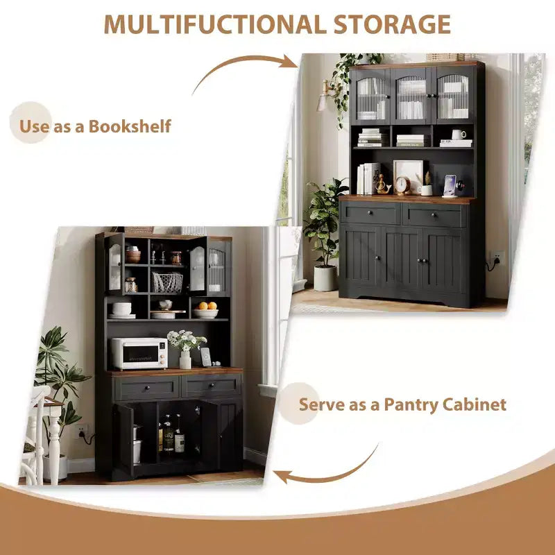 71 Pantry Cabinet with Charging Station; Tall Kitchen Pantry Storage Cabinet with Storage Drawers for Living Room; Dining Room