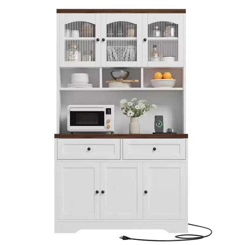 71 Pantry Cabinet with Charging Station; Tall Kitchen Pantry Storage Cabinet with Storage Drawers for Living Room; Dining Room