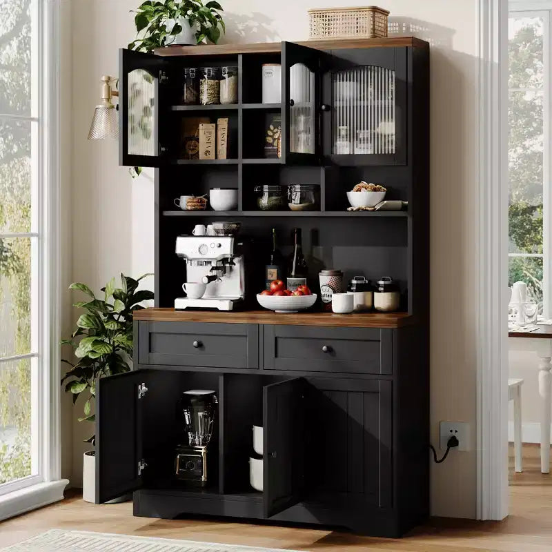 71 Pantry Cabinet with Charging Station; Tall Kitchen Pantry Storage Cabinet with Storage Drawers for Living Room; Dining Room