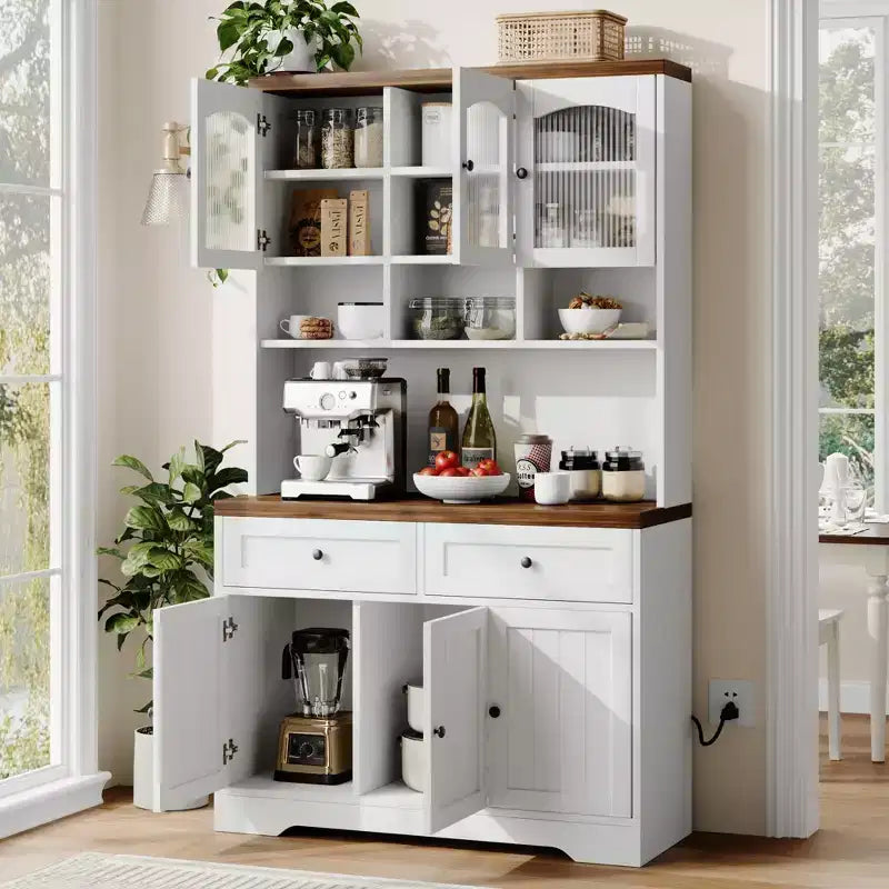 71 Pantry Cabinet with Charging Station; Tall Kitchen Pantry Storage Cabinet with Storage Drawers for Living Room; Dining Room