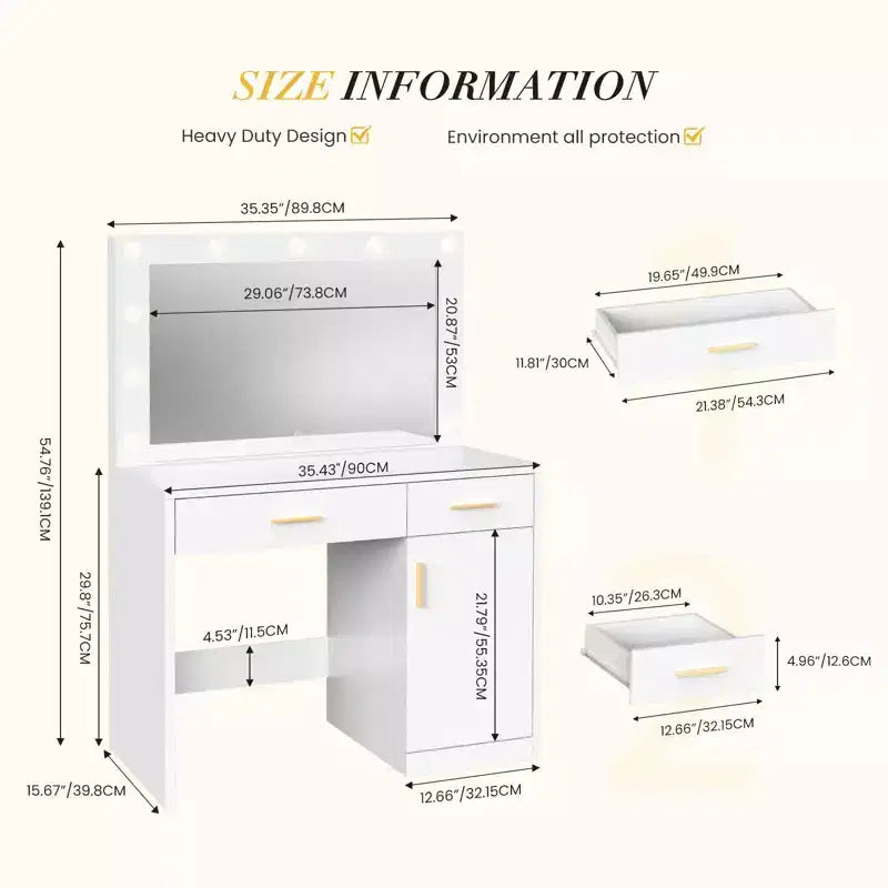Okak Makeup Vanity with 3 Color Adjustable Mirror; Vanity Desk with Charging Station and Ample Storage; Dressing Table for Bedroom