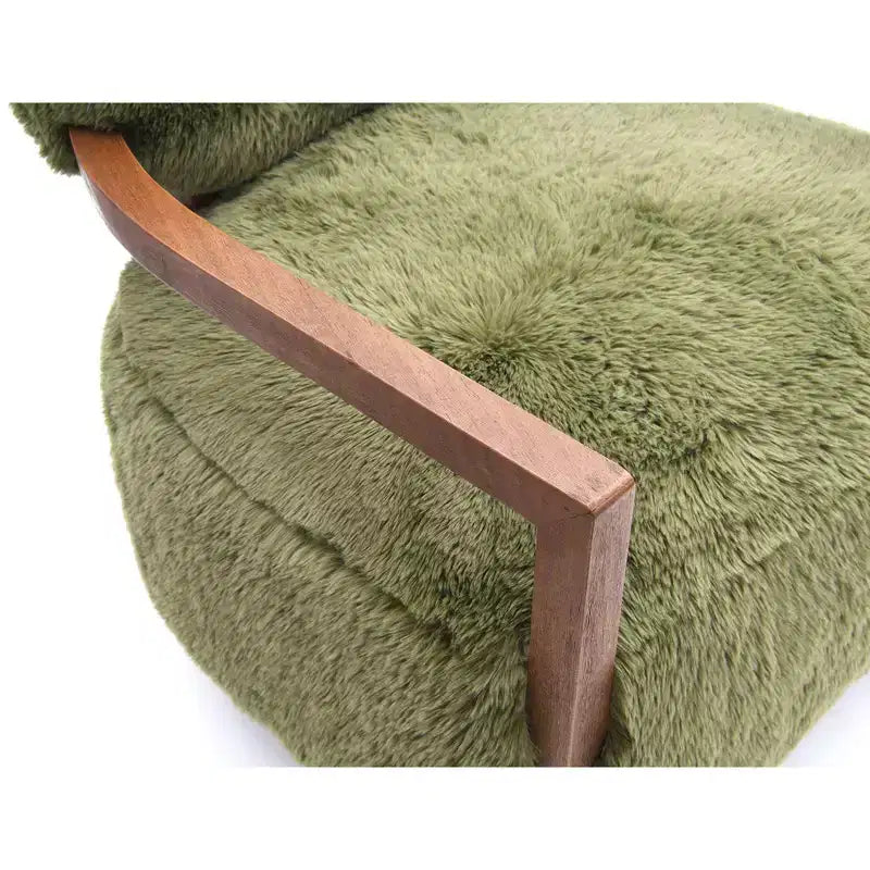 TUYOHW 28 Wide Yeti Accent Chair;Faux Fur Upholstered Lounge Chair with Tight Back & Seat;Walnut Wooden Arms;Armchair for Living Room;Bedroom