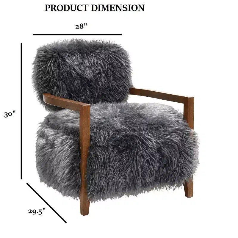 TUYOHW 28 Wide Yeti Accent Chair;Faux Fur Upholstered Lounge Chair with Tight Back & Seat;Walnut Wooden Arms;Armchair for Living Room;Bedroom