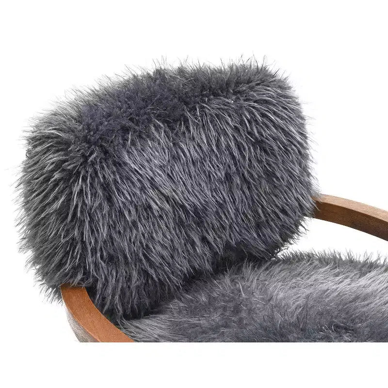 TUYOHW 28 Wide Yeti Accent Chair;Faux Fur Upholstered Lounge Chair with Tight Back & Seat;Walnut Wooden Arms;Armchair for Living Room;Bedroom