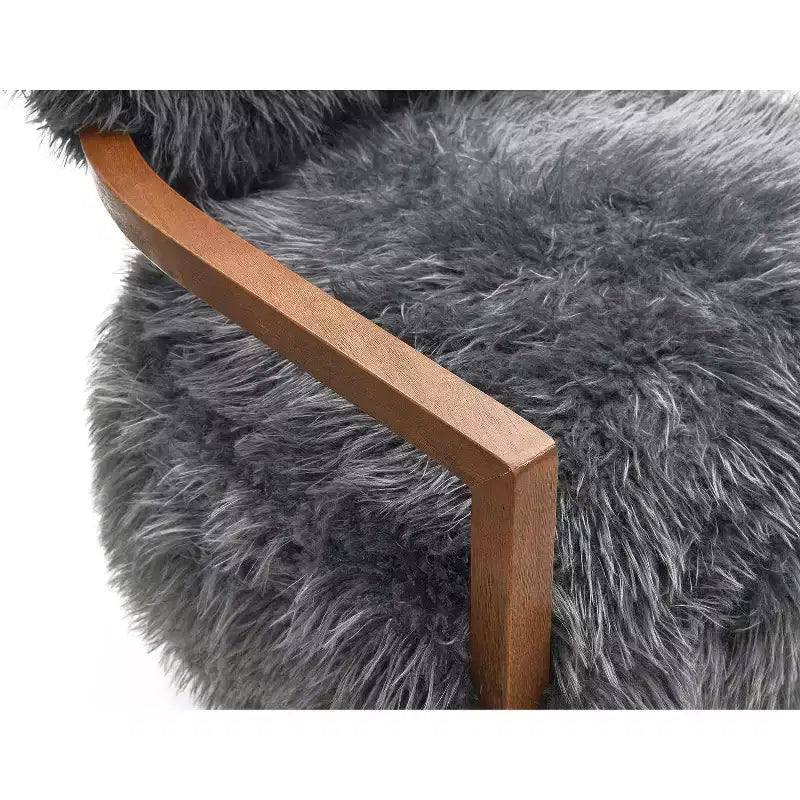 TUYOHW 28 Wide Yeti Accent Chair;Faux Fur Upholstered Lounge Chair with Tight Back & Seat;Walnut Wooden Arms;Armchair for Living Room;Bedroom
