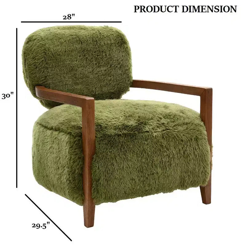 TUYOHW 28 Wide Yeti Accent Chair;Faux Fur Upholstered Lounge Chair with Tight Back & Seat;Walnut Wooden Arms;Armchair for Living Room;Bedroom