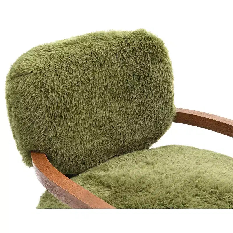 TUYOHW 28 Wide Yeti Accent Chair;Faux Fur Upholstered Lounge Chair with Tight Back & Seat;Walnut Wooden Arms;Armchair for Living Room;Bedroom
