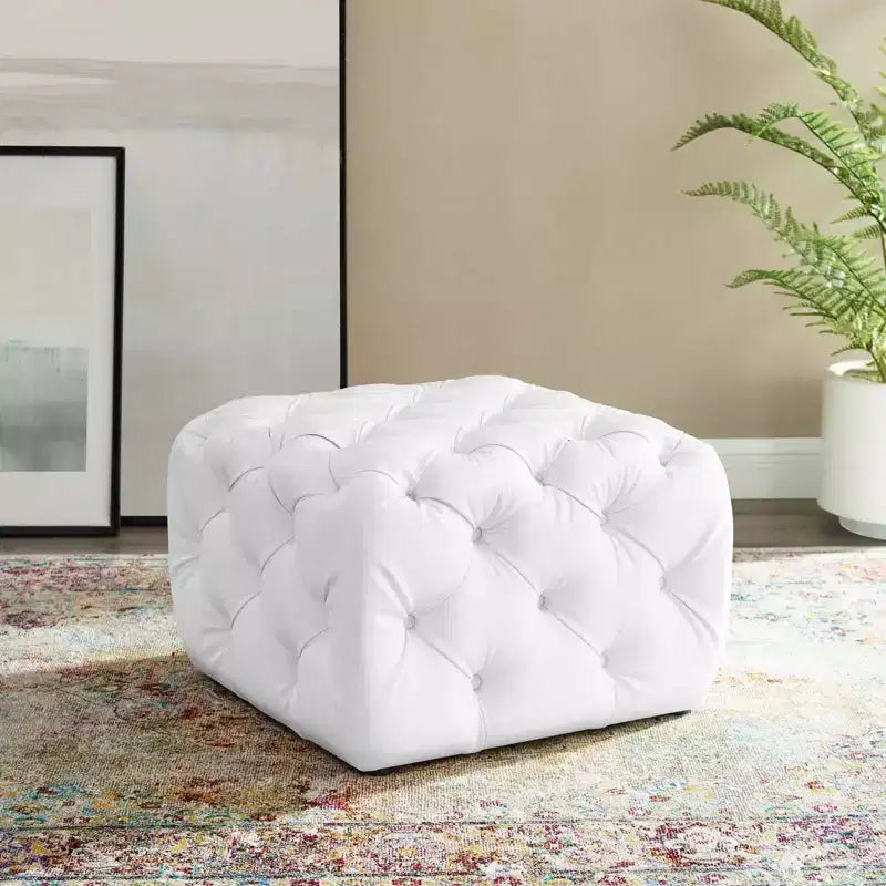 Amour Tufted Button Square Faux Leather Ottoman White - Modway: Luxurious Vegan Leather; No Assembly Required