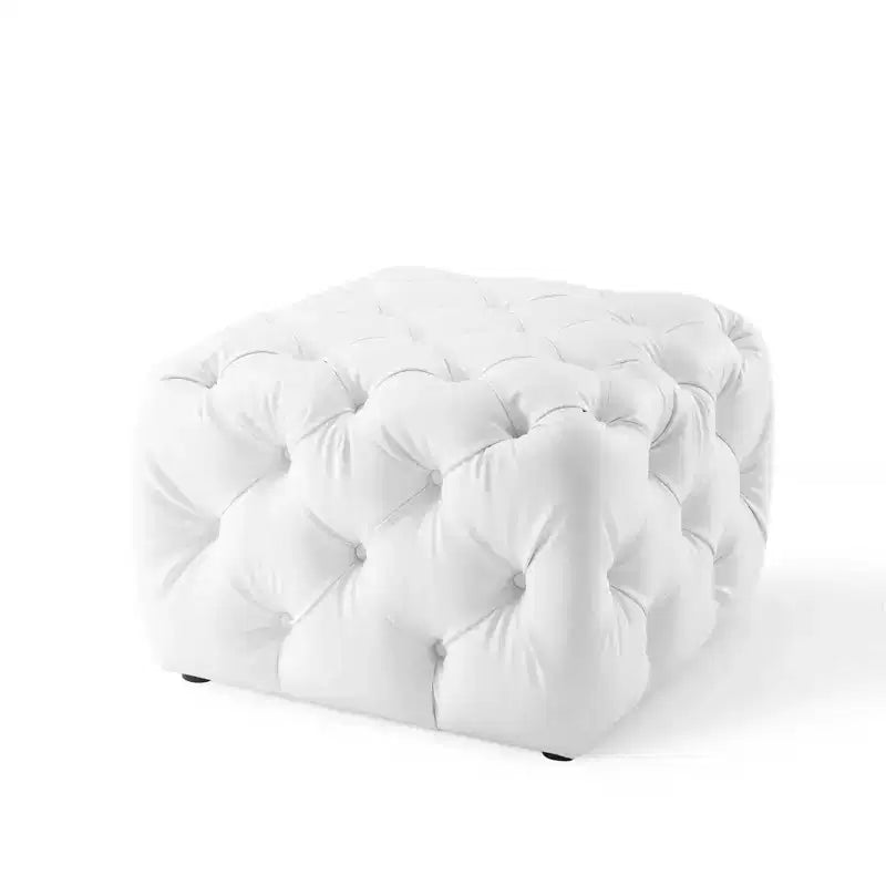Amour Tufted Button Square Faux Leather Ottoman White - Modway: Luxurious Vegan Leather; No Assembly Required