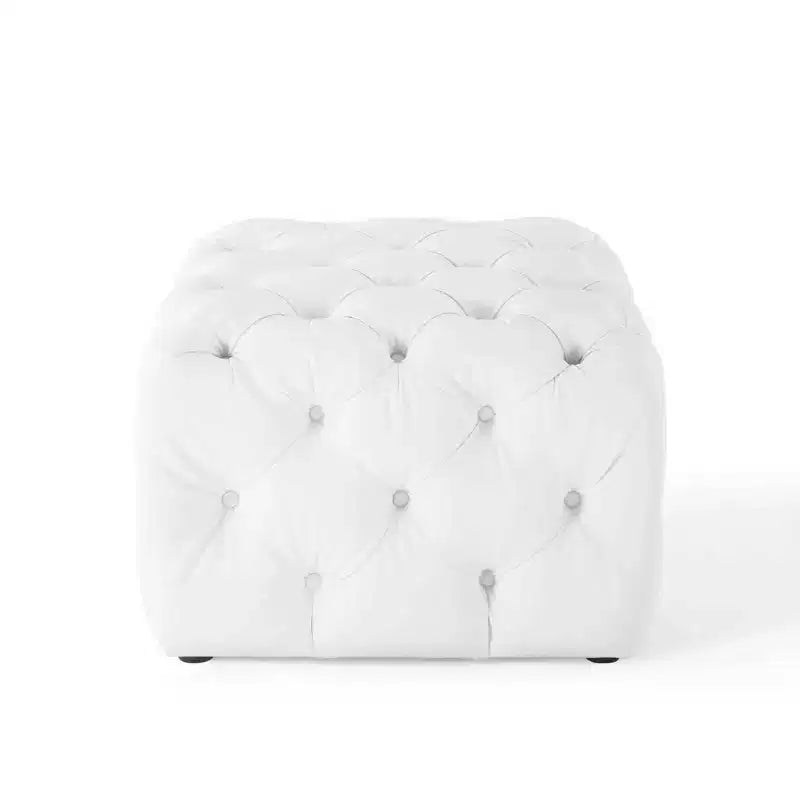 Amour Tufted Button Square Faux Leather Ottoman White - Modway: Luxurious Vegan Leather; No Assembly Required