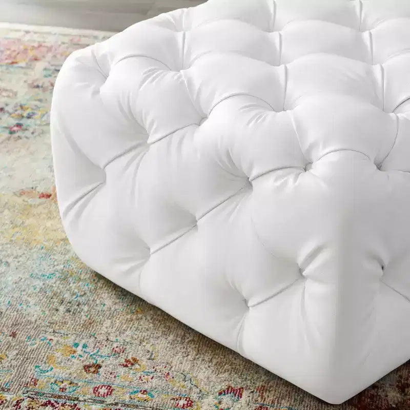 Amour Tufted Button Square Faux Leather Ottoman White - Modway: Luxurious Vegan Leather; No Assembly Required