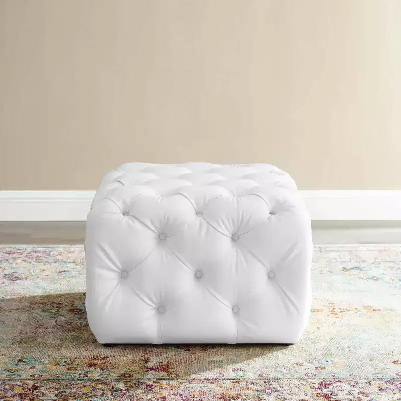 Amour Tufted Button Square Faux Leather Ottoman White - Modway: Luxurious Vegan Leather; No Assembly Required