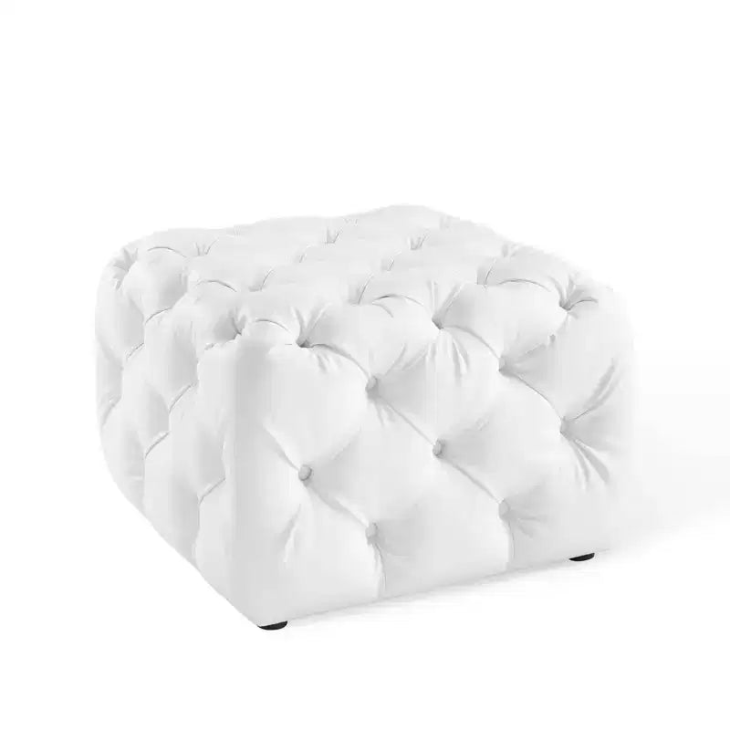 Amour Tufted Button Square Faux Leather Ottoman White - Modway: Luxurious Vegan Leather; No Assembly Required